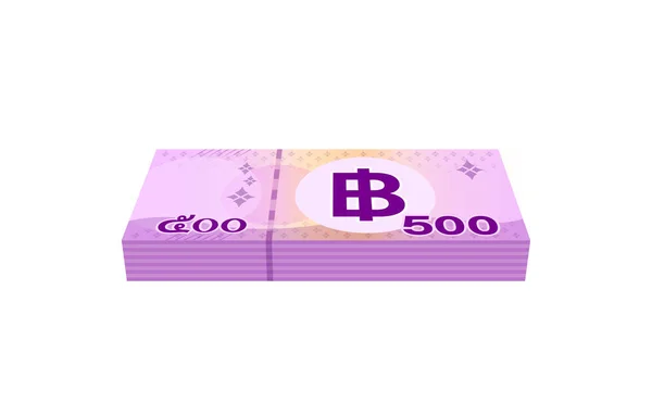 Pile Argent 500 Baht Billets Banque Thai Pile Devises Cinq — Image vectorielle
