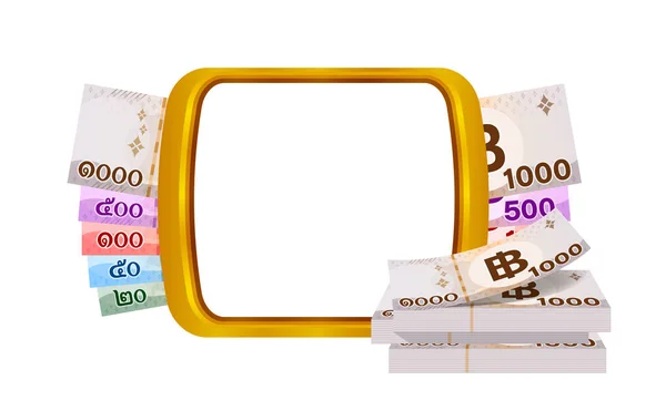 Billet Banque Thaï Argent Cadre Doré Pour Espace Copie Bannière — Image vectorielle