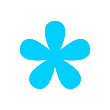 Çiçek mavisi, beyaz arka planda izole edilmiş basit şekil, mavi çiçekler, kırpma sanatı için mavi taç yaprakları, çocuklar için illüstrasyon çiçeği, kart dekorasyonu için çiçek yaprakları grafikleri