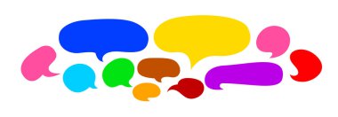 Konuşma baloncuğu renkli set beyaz, balon sohbet simgesi, masaj konuşması için bulut diyalogu, kopya alanı metni için bulut şekli, diyalog sohbet, fikir için grafik konuşma balonu