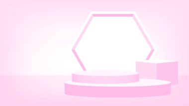 3d sahne kaidesi ödülü pembe beyaz, podyum sahne gösterisi zafer şampiyonu pozisyonu için, kaide pembe pastel yumuşak kozmetik ürün gösterisi için, daire modern ürün yeri veya sunumu için