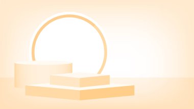 3d sahne kaidesi turuncu pastel rengi, podyum sahne gösterisi zafer şampiyonu pozisyonu için, kaide portakalı yumuşaklığı kozmetik ürün gösterisi için, daire şeklinde ürün yerleştirme veya sunum için