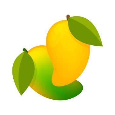 Beyaz arka planda izole edilmiş mango meyvesi, klipsli sanat için sarı mango karikatürü, ikon için illüstrasyon mangosu.