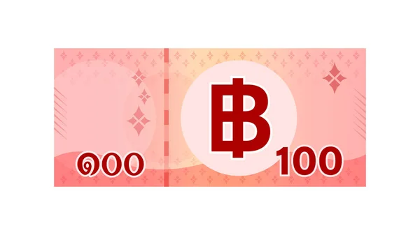 Billet 100 Bahts Argent Thai Isolé Sur Blanc Monnaie Thai — Image vectorielle