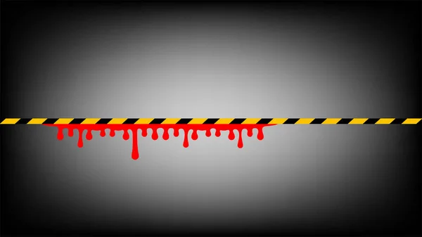 Tape Line Geel Zwart Streep Bloeddruppel Geïsoleerde Zwarte Achtergrond Waarschuwingsruimte — Stockvector