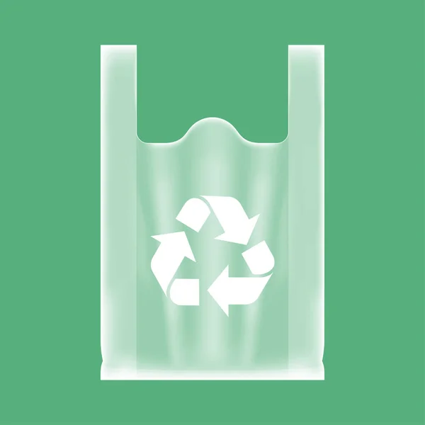 バッグプラスチッククリア付きリサイクルシンボル白 堆肥クリアプラスチックバッグ エコプラスチックハンドルバッグ透明 イラストバッグ用生態系保全コンセプト バッグプラスチッククリアと透明 — ストックベクタ