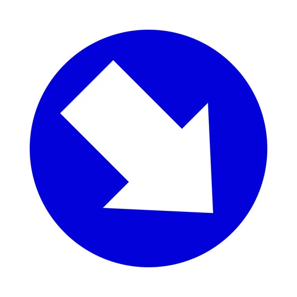 Panah Yang Menunjuk Kanan Bawah Dalam Lingkaran Biru Untuk Ikon - Stok Vektor