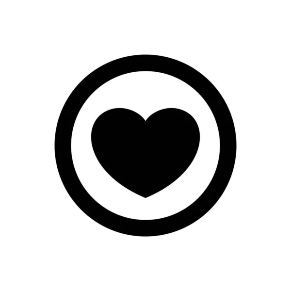 心形图标简单的圆形黑色 心形符号用于按钮图形 激情或浪漫图标 心形符号用于情人节和婚礼卡片 快乐的爱情符号用于白色 — 图库矢量图片