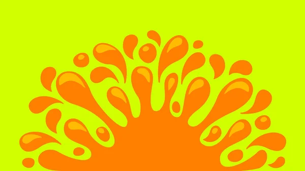 Orangensaft Wasser Spritztropfen Wasser Blob Orange Flach Isoliert Auf Zitronengrün — Stockvektor
