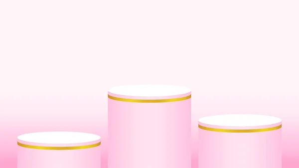 ピンクの台座シリンダーサークル化粧品ショーケースのための3つの手順 表彰台サークルステージピンクのパステルソフトカラー 広告コピースペースのためのプラットフォーム3つの手順 化粧品ディスプレイ用表彰台ラウンド — ストックベクタ