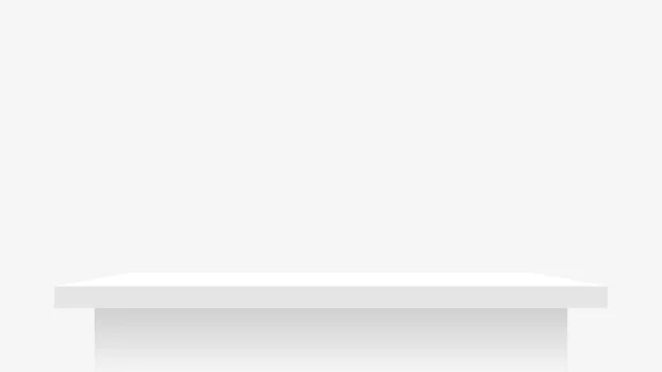 壁に木製板棚白グレーパステルソフトカラー スペースの壁の部屋に表示するための近代的な棚 装飾のためのキュートでシックなカウンターデスクパネル 空のテーブルトップパネル 背景コピースペース — ストックベクタ