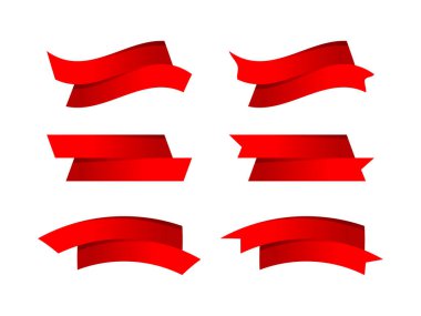 kurdele yayı kırmızı şerit şekli beyaz üzerinde izole edilmiş, element grafik tasarımı için şerit etiketi, etiket alanı metni için şerit kırmızı, sınır bandı kıvrım şeridi mavi, etiket kırmızı