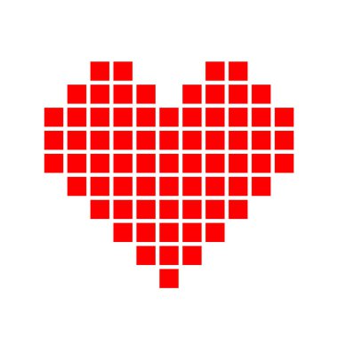 kalp şekli kırmızı pikseli beyaz arkaplanda izole edilmiş, kare kırmızı piksel kalp şekli klipsli sanat için, şirin piksel kalp şekli ikonu, basit kalp kırmızı kare kare fayans şekli, sevgililer günü işareti