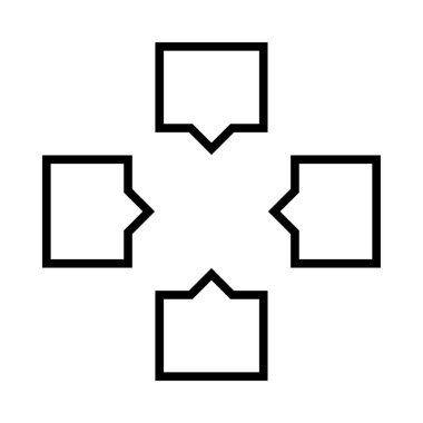 Küçük simge için kare konuşma balonu beyaz, siyah kare balon çerçeve üzerinde izole basit şekil, simge düz element tasarım konsepti için konuşma kabarcığı sembolü