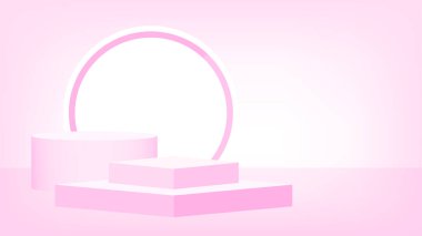 3d sahne kaidesi ödülü pembe beyaz, podyum sahne gösterisi zafer şampiyonu pozisyonu için, kaide pembe pastel yumuşak kozmetik ürün gösterisi için, daire modern ürün yeri veya sunumu için