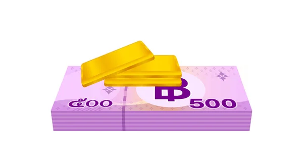 Zlaté Cihly Stack Thajské Peníze Zlato Zlaté Cihly Bankovky Thb — Stockový vektor