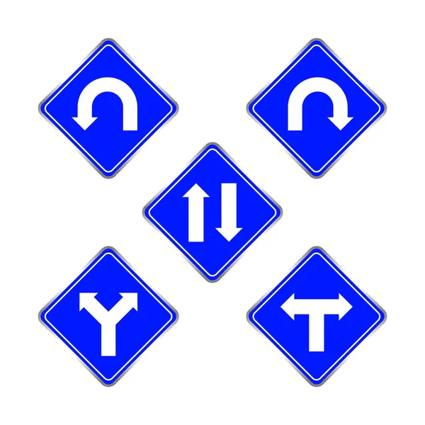 道路標識青セット道路標識青白に隔離方向注意標識道路標識白矢印ポインティング — ストックベクタ