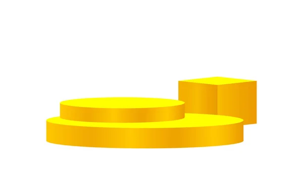 Lyx Piedestal Guld Isolerad Vit Bakgrund Gyllene Piedestal Cirkel Låda — Stock vektor