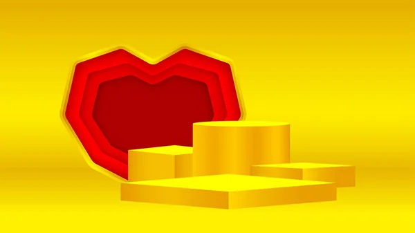 Pedestal Lujo Forma Corazón Rojo Caja Círculo Pedestal Oro Para — Vector de stock