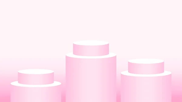 ピンクの台座シリンダーサークル化粧品ショーケースのための3つの手順 表彰台サークルステージピンクのパステルソフトカラー 広告コピースペースのためのプラットフォーム3つの手順 化粧品ディスプレイ用表彰台ラウンド — ストックベクタ