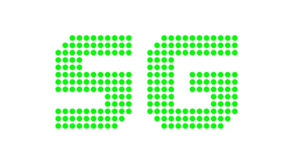 技術の未来のための5Gロゴドットフォント 数字5とGシンボルグリーンビジネスデジタルネットワークのための明るく緑の5Gアルファベットグローバルコンセプト — ストックベクタ