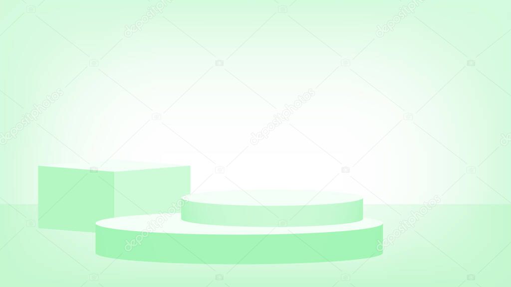 pedestal award 3d green pastel soft, podium stage show for victory champion position, pedestal circle box for cosmetics product display show, circle stand modern for product place and presentation