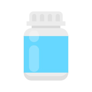 Beyaz arkaplanda izole edilmiş ikon için plastik ilaç kutusu şişesi, bilgi grafikleri için ataç kutusu, basit ilaç şişesi illüstrasyonu