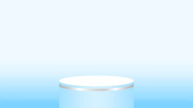 Kozmetik gösterisi için 3d açık mavi kaide dairesi, podyum dairesi mavi pastel yumuşak renk, reklam alanı için platform 1 adım, ürün gösterimi için bir podyum.