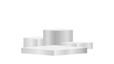 Beyaz arka planda 3 boyutlu lüks gümüş kaide, kozmetik ürünleri sergisi için gümüş kaide dairesi, lüks zafer pozisyonu için gümüş podyum sahnesi, ürün yerleştirme elips kaidesi