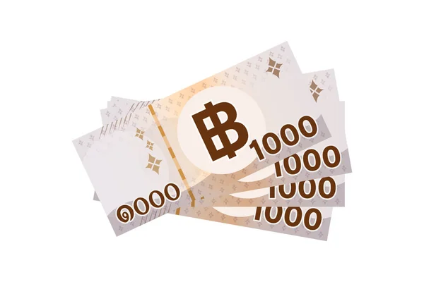 000 Baht Thai Billets Banque Isolés Sur Blanc Thai Monnaie — Image vectorielle