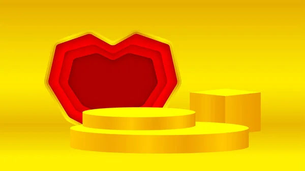 Розкішний Єдестал Золота Червона Форма Серця Золота Єдестална Коробка Показу — стоковий вектор