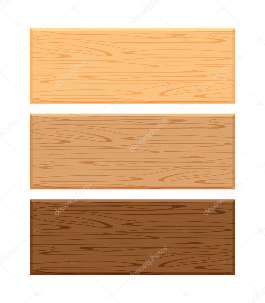 wood board isolated on white background, planks wood brown various types horizontal, empty wooden plank board for copy space, plank light brown and dark brown set