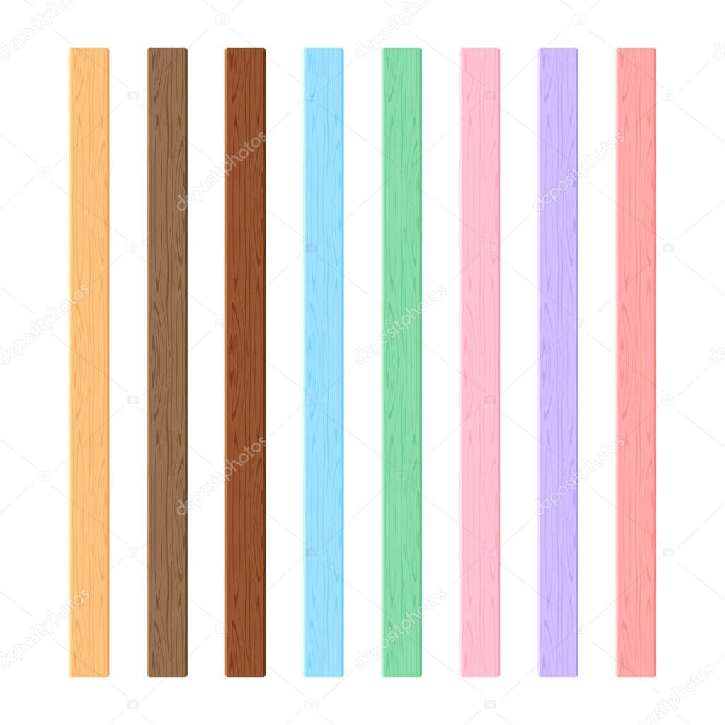 wooden plank different pastel soft colors isolated on white background, wooden slat poles pastel color, lath wood vertical, wood slat posts, collection wood slats plank, lumber wood pastel