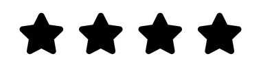 Beyaz arkaplanda 4 yıldız ikonu, beyaz arkaplanda karikatür yıldızı şekli siyah, illüstrasyon basit yıldız değerlendirme sembolü, logo için dört yıldız, dekorasyon derecelendirme ödülü için pentagram yıldızı