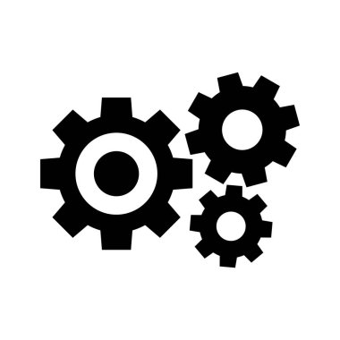 Beyaz üzerine izole edilmiş mekanizasyon simgesi için çember dişli siyah, ilerleme ağı için dişli simgesi, mühendislik mekanizması için basit çember çember biçimi, makine endüstriyel teknoloji işareti