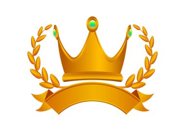 Beyaz, daire çerçeveli bakır defne çelengi ikonu, klasik bakır taç, süs için şerit bakır defne çelengi lüksü kraliyet tacı veya kraliçe süsü için.