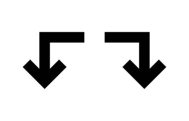 Aşağıya bakan ok, indirme düğmesi beyaz üzerine izole edilmiş, simge düz çizgi için basit ok, yukarı doğru siyah ok, sonraki indirme ve gönderme kavramının ok işareti