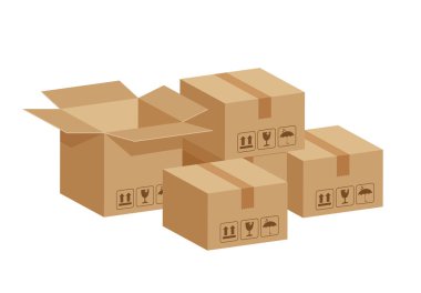 Sandıklar kahverengi ve kutu açık beyaz, karton kutu izole fabrika depolama için karton kutu, karton paket kutular, depo fabrika yığını, ambalaj kutuları kahverengi kargo endüstriyel lojistik lojistik
