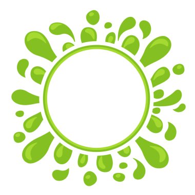 limon yeşil suyu damlaları şekil verir ve daire çizer, su damlası yeşil elma yassı simgesi beyaz, yeşil çay suyu su sıçratır afiş için aloe suyu damlası, limon suyu sıçraması