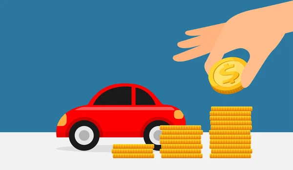 Χρήματα Σωρό Νομισμάτων Και Αυτοκίνητο Χέρι Που Κατέχουν Για Πτώση — Διανυσματικό Αρχείο