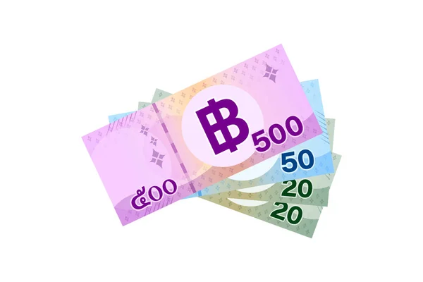 Thajské Bankovky Peníze 590 Baht Izolované Bílé Thajské Měny Pět — Stockový vektor
