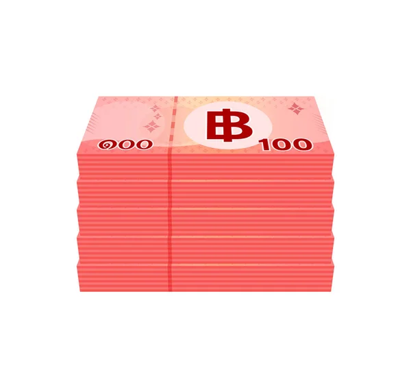 Купа Грошей 100 Бат Банкнот Тайський Валютний Стек Сотні Типів — стоковий вектор