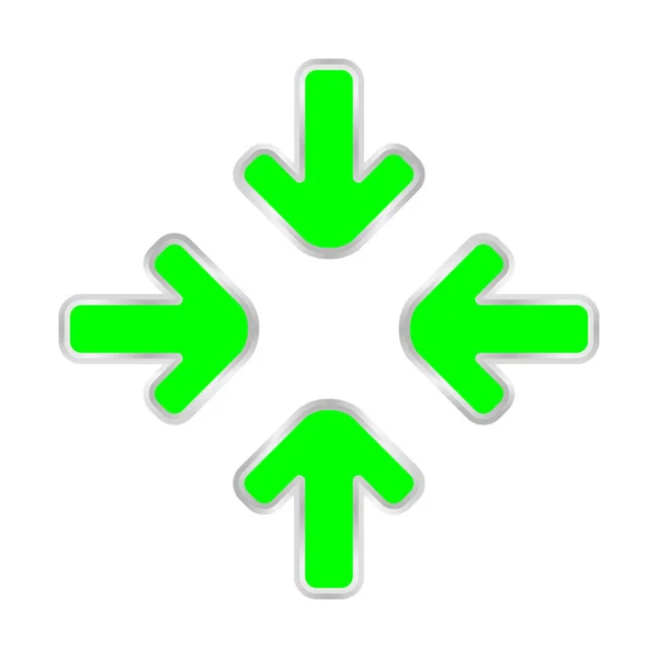 緑色の展開矢印アイコン白に孤立し 矢印がズームインし サイズ変更のための矢印アイコンを展開し すべての方向のアプリのための矢印をドラッグし マウスのシンボルの矢印ポインタカーソル アイコンインターフェイスの拡大 — ストックベクタ