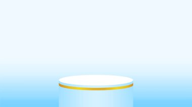 Kozmetik gösterisi için 3d açık mavi kaide dairesi, podyum dairesi mavi pastel yumuşak renk, reklam alanı için platform 1 adım, ürün gösterimi için bir podyum.