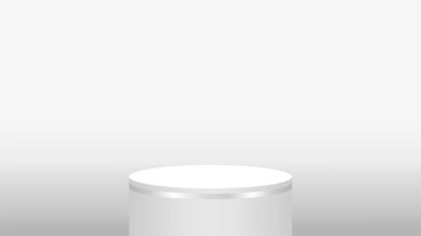 kaidesel silindir dairesi kozmetik gösterisi için bir adım, podyum dairesi sahne beyaz gri ve gümüş rengi, reklam ve kopyalama alanı için platform 1 adım, ürün gösterimi için podyum dairesi