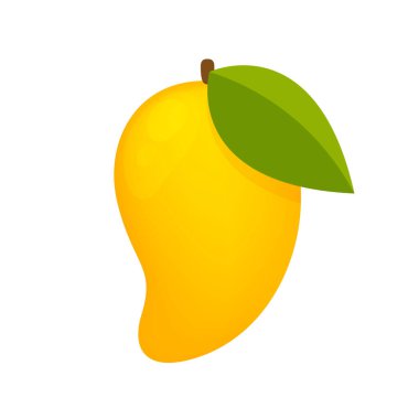 Beyaz arka planda izole edilmiş mango meyvesi, klipsli sanat için sarı mango karikatürü, ikon için illüstrasyon mangosu.