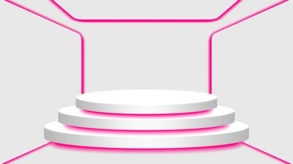 Piédestal Lumière Rose Néon Lampe Incandescente Dans Pièce Intérieure Vide — Image vectorielle