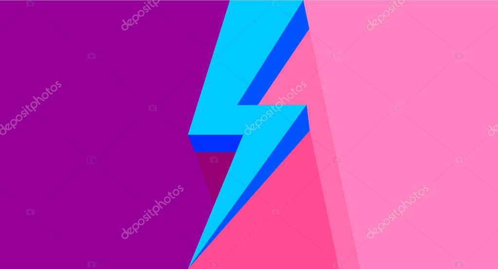 Blue thunder on purple pink bright for banner copy space, flash sales graphic template for vs concept ad, thunderstorm symbol for advertising compare, icon shock arrow for flash sales banner promotion
