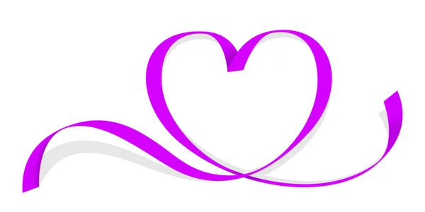 彩带紫色心形孤立在白色上 彩带紫色心形 心形彩带紫色 复制空间 边带卷曲心形装饰情人节 — 图库矢量图片