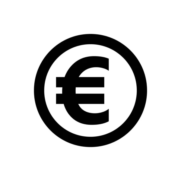 Euro Pénznem Érme Fekete Ikon Elszigetelt Fehér Euro Pénz App — Stock Vector